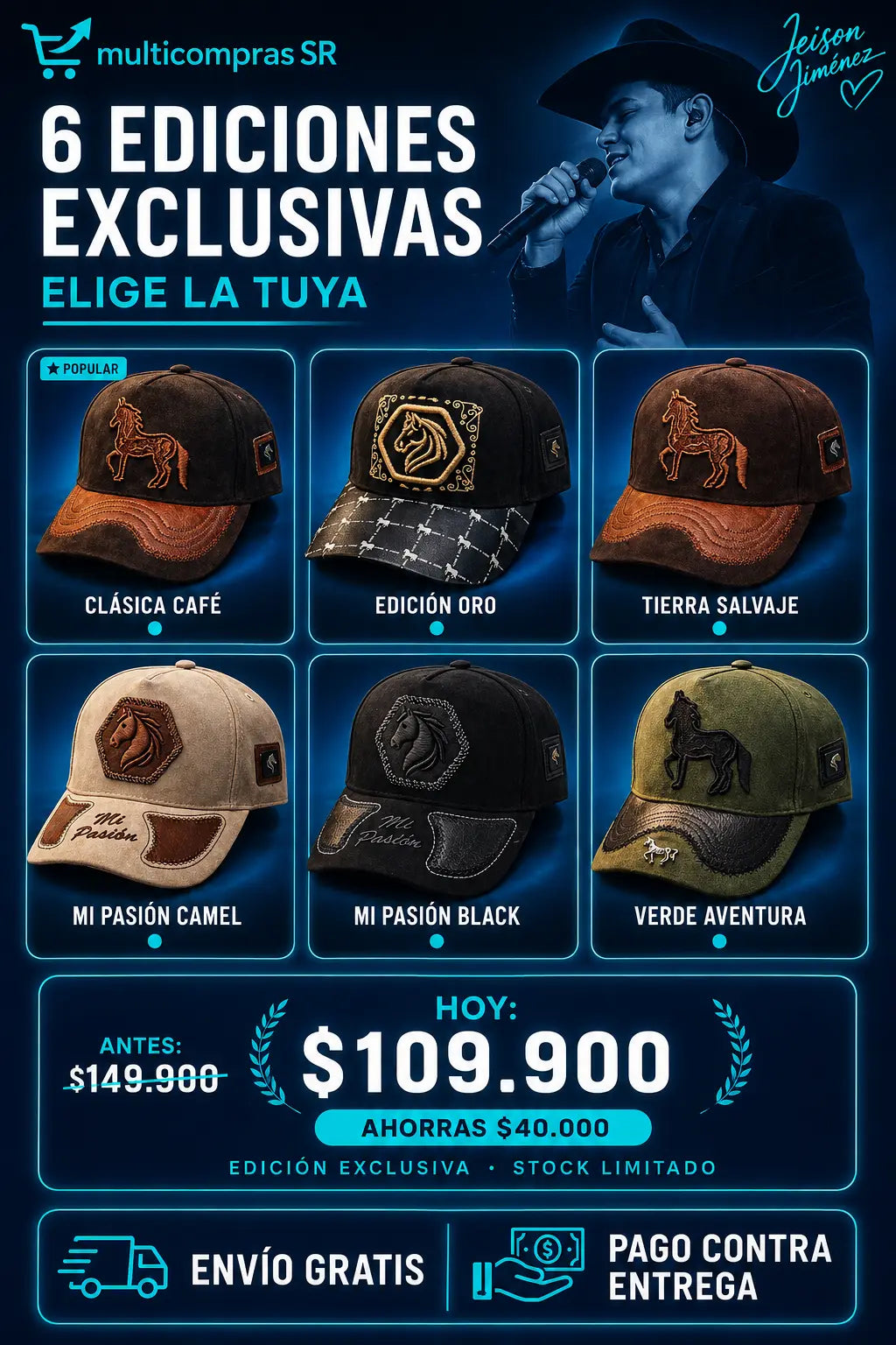GORRA YEISON JIMENEZ EN CUERO Y GAMUZA